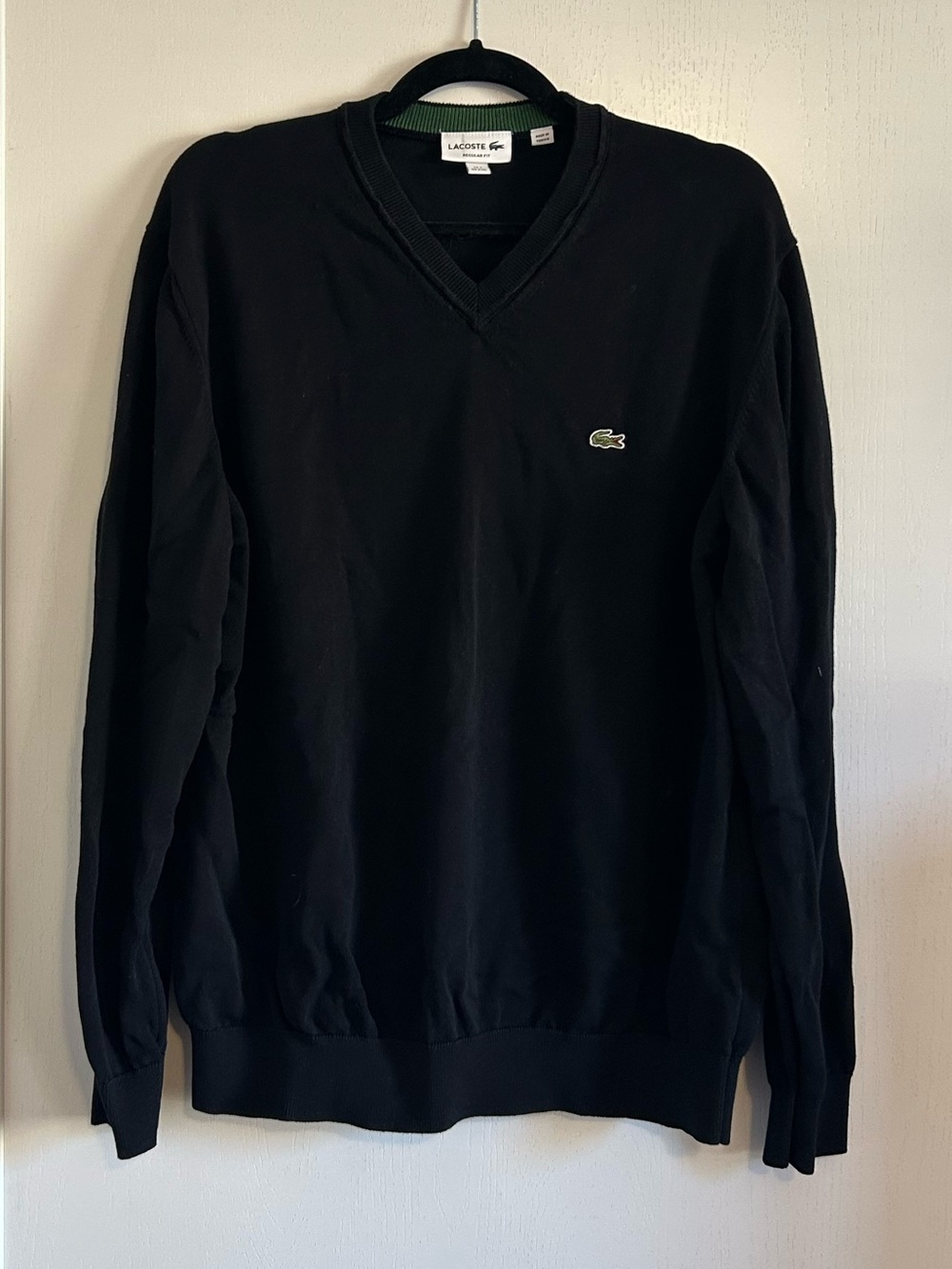 Lacoste Men's Black V-Neck Pullover with Crocodile Logo